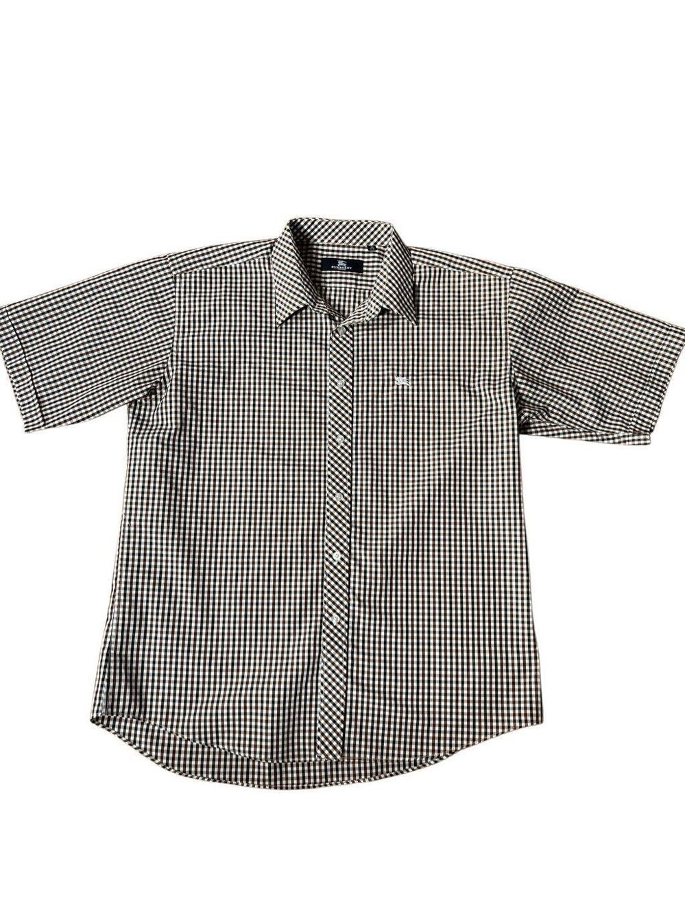 Burberry Men’s Micro Gingham Oxford Short Sleeve Button Up Size 18.5 35-36 XL